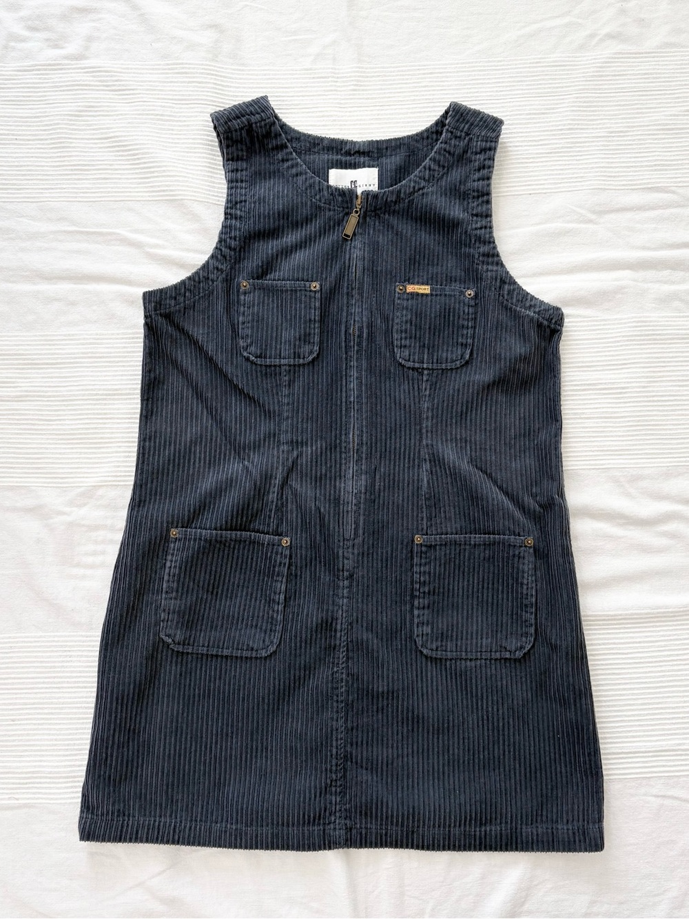 Vintage Cotton Ginny Corduroy Zip-Front Pinafore Dress in Grey Navy - Picture 2 of 8